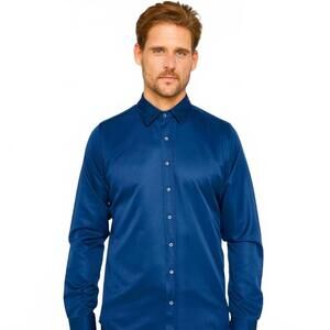 NWT Express 1MX Modern Fit Slim Blue Button Down Shirt Small